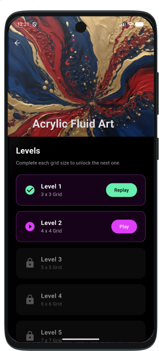 Levels Screen Mockup